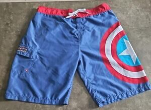 Marvel Captain America Swim Trunks Mens Size 2XL Cargo Pocket Lined
